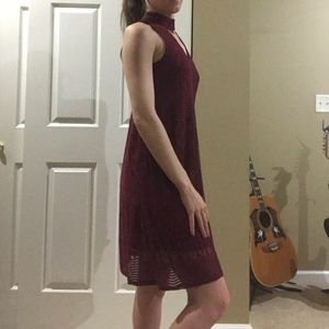City Studio Maroon Choker Shift Dress